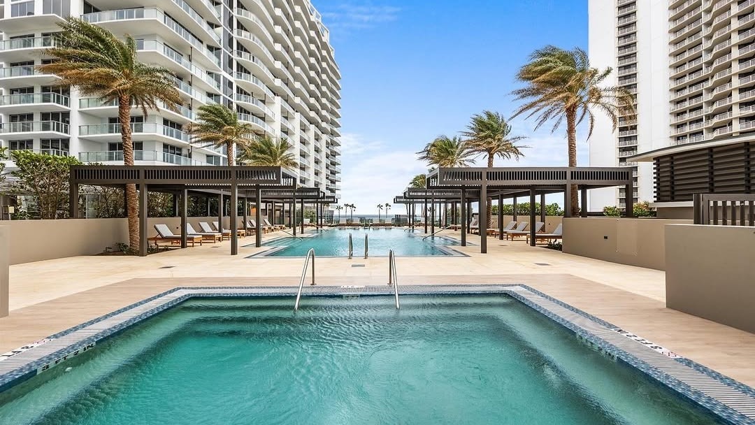 Luxury residential pool with outdoor living space