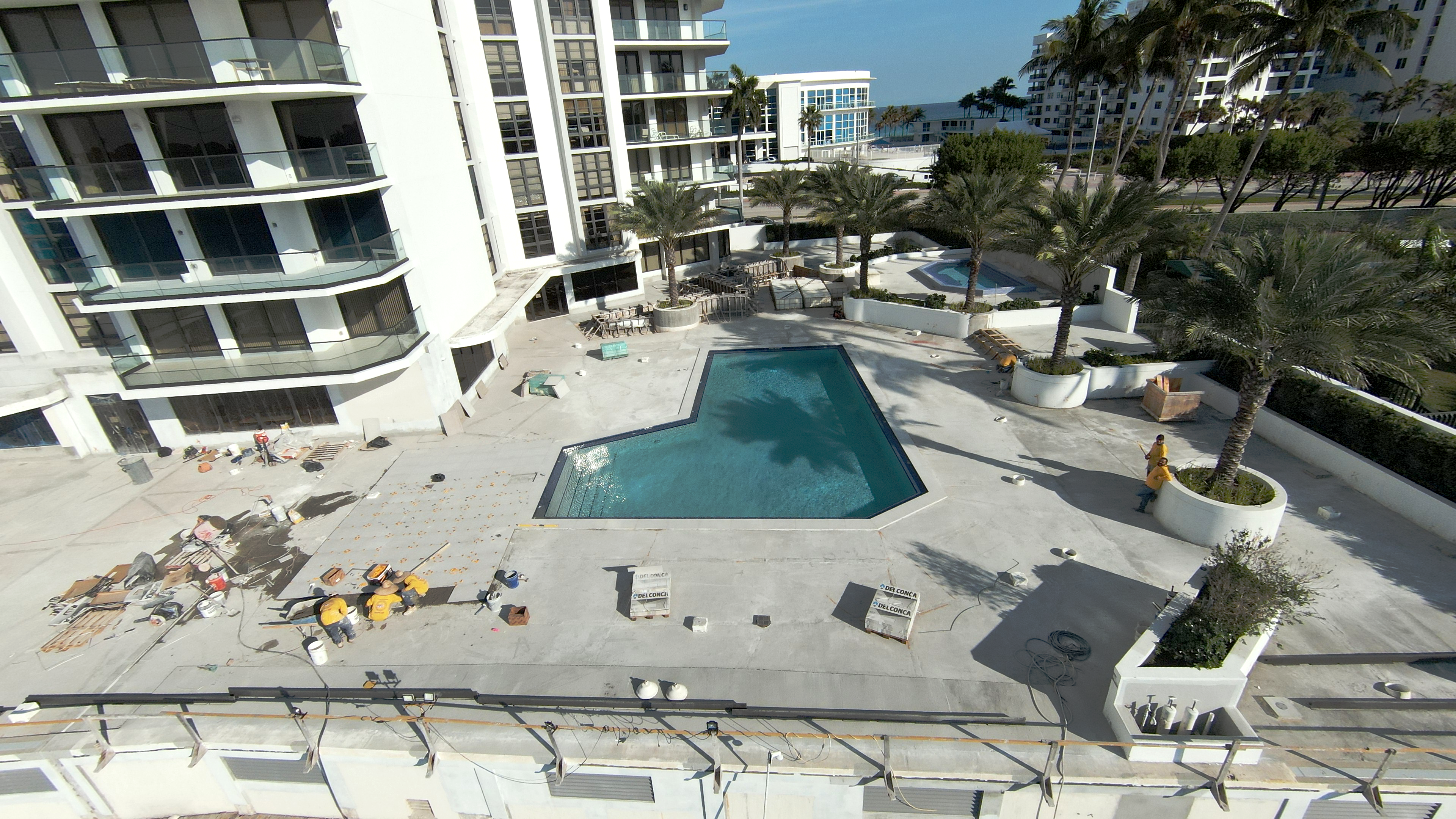 Completed commercial pool after full structural demolition and rebuild in Miami Beach
